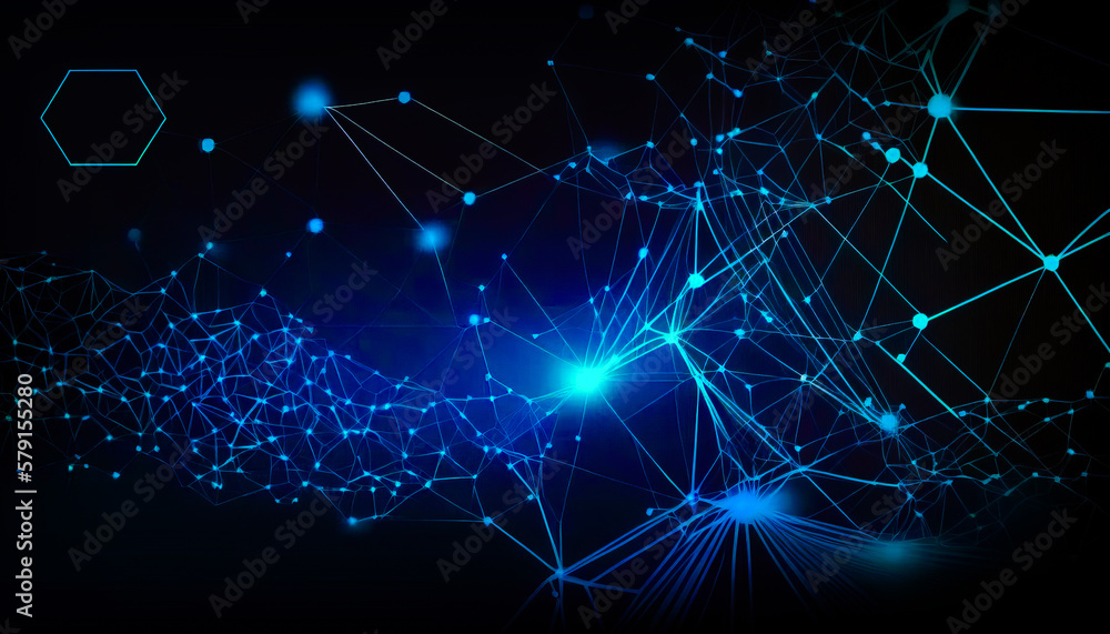 Poster an abstract background with blue lines and dots. generative ai.