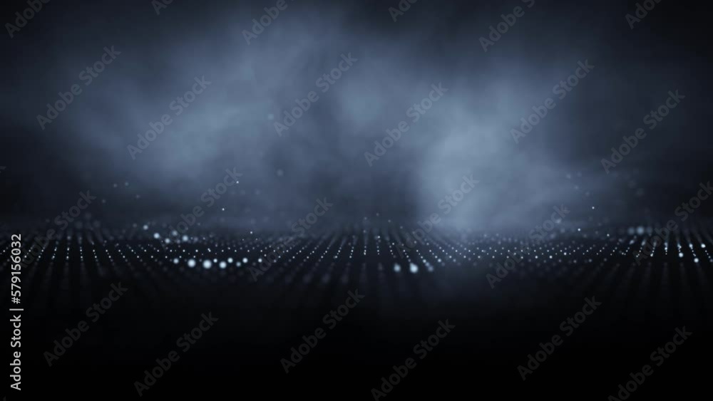 Poster loop digital bounce dots with smoke effect on black background