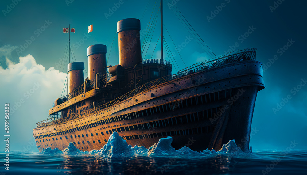Poster the titanic ship is floating in the ocean. generative ai.