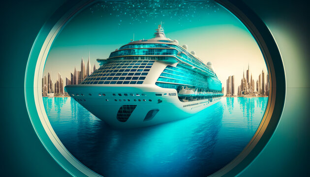 An image of cruise ship in the water. Generative AI.