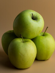 Green Granny Smith Apple On Cream color background
