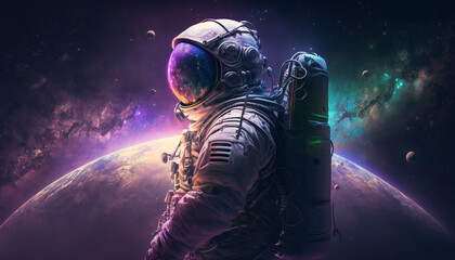 Obraz na płótnie Canvas Astronaut in the outer space - Abstract Spaceman wallpaper - Generative AI