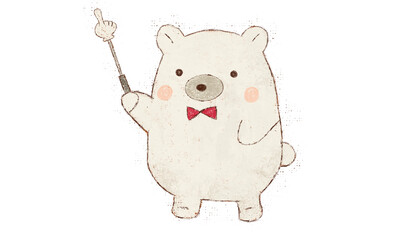 指差し棒を左向きに持つクマ(png)