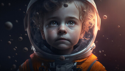 Child Astronaut in the outer space - Abstract Spaceman wallpaper - Generative AI - obrazy, fototapety, plakaty
