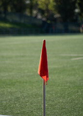 Football Soccer corner red flag on the field