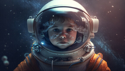 Child Astronaut in the outer space - Abstract Spaceman wallpaper - Generative AI