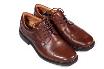 A pair of leather shoes on white