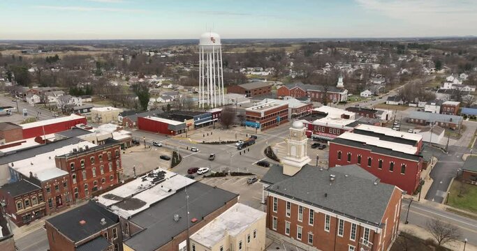 Aerial View Main Square Lancaster Kentucky Downtown City Skyline