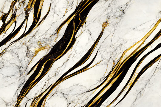 White marble with black onix and gold-accented pattern, seamless background, luxury wallpaper, generative ai