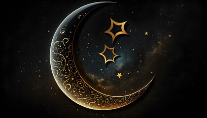 moon and stars concept background for ramadan holy month -Ai Generative