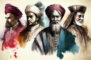 Historical Religious Leaders, watercolor style generative AI - obrazy, fototapety, plakaty