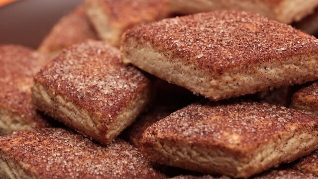 Fresh Cookies Rotating. Homemade Cookies With Sugar. Sugar Biscuits In Black Plate. Food Concept On Orange Background. 4k, 60 FPS