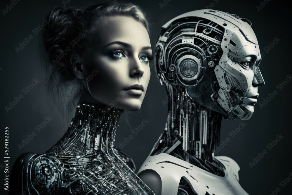 Poster robot cyborg of the future. the concept of the development of artificial intelligence. ai generated