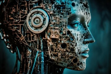 Robot cyborg of the future. The concept of the development of artificial intelligence. AI generated