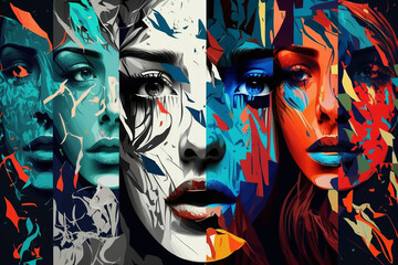 woman faces collage  emotions  modern abstract background