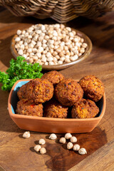 Cooking of healthy vegetarian food, tasty chick pea falafels