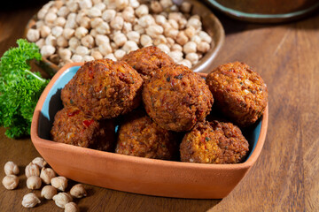 Cooking of healthy vegetarian food, tasty chick pea falafels