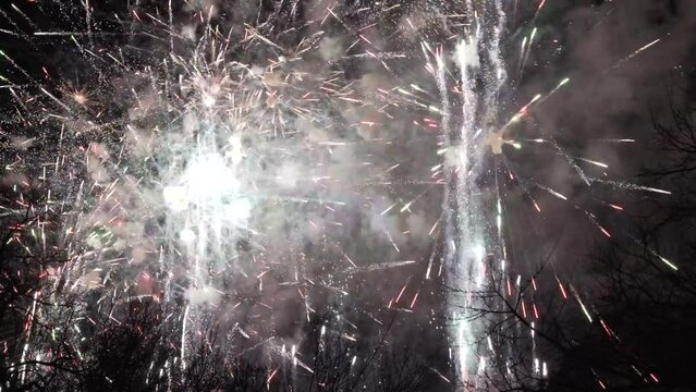 Colorful fireworks exploding with intensity in the night sky