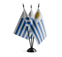 Small national flags of the Uruguay on a white background