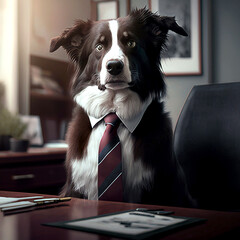 Fototapeta na wymiar dog animal posing in business suit in the office. Generative ai