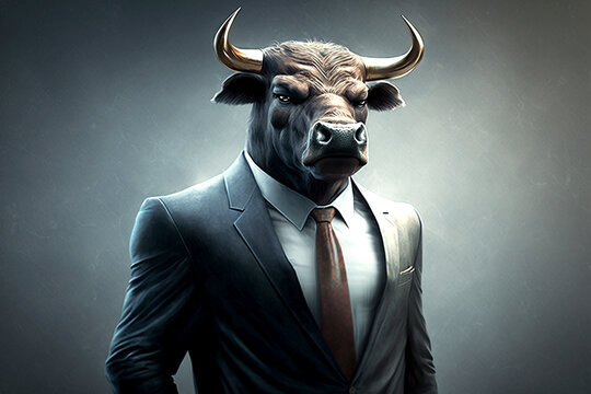 bull posing in business suit Generative ai