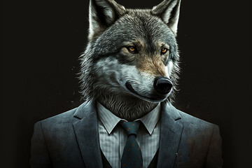 wolf animal in business suit. Generative ai