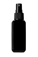 black plastic cosmetics spray bottle isolated on transparent background 