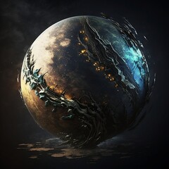 Unusual planet. Universe. Planet on the background of space. Generative AI.