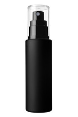 black plastic round cosmetics spray bottle with transparent lid isolated on transparent background 