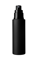 black plastic round cosmetics spray bottle isolated on transparent background 