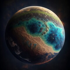 Planet with an ocean. Universe. Planet on the background of space. Generative AI.