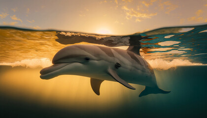 A Moment in Time: Captivating Dolphin Encounter During a Beautiful Sunset