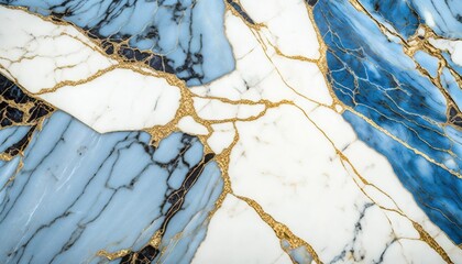 Blue and white marble with golden veins background. Generative AI