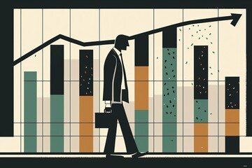 Digital illustration of businessman, background with chart, business concept. Generative AI
