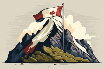 Flag illustration on the top of the mountain. Generative AI