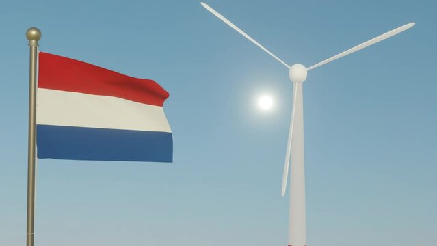 Coal transformed to wind energy clearing up the sky with flag of Netherlands