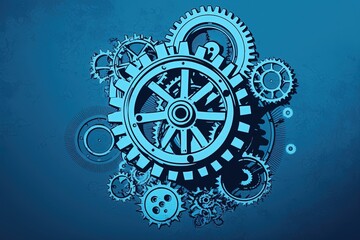 Gears illustration on blue background, concept of ideas and creativity. Generative AI