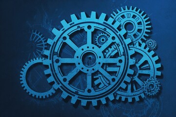 Gears illustration on blue background, concept of ideas and creativity. Generative AI