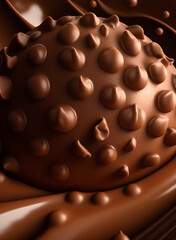 Fototapeta premium Ai-Generated Decadent Dark Chocolate Treat: A Realistic Render of a Rich, Creamy, Soft, Gooey, Fluffy, Melted Fudge Frosting with a Glossy Glaze and Nutty Caramel Nougat
