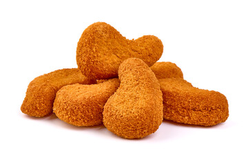 Crispy chicken nuggets, isolated on white background.
