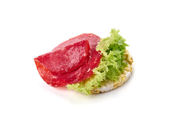 Smoked salchichon sausage, isolated on white background.