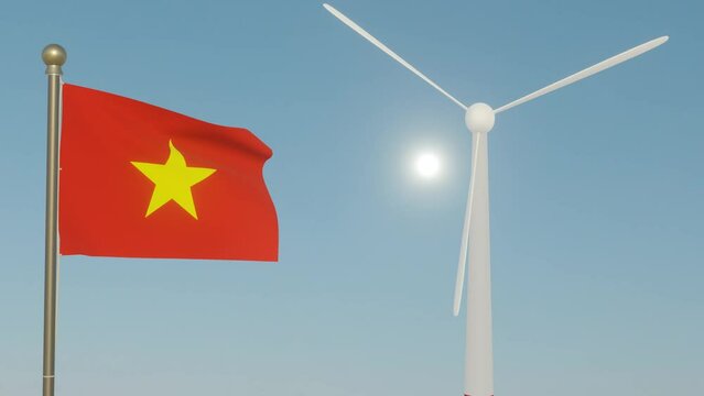 Coal transformed to wind energy clearing up the sky with flag of Vietnam