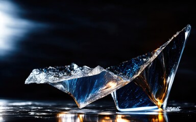 Obraz premium Cracked ice, sharp damaged glass shot in a photo studio. Generative AI.