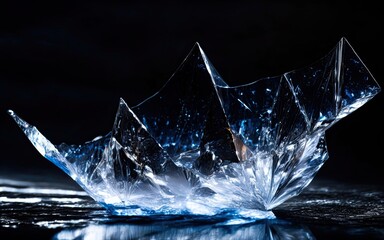 Cracked ice, sharp damaged glass shot in a photo studio. Generative AI.