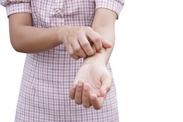 Asian woman having an itchy arm