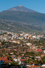View on the landscape and cityscape of the La Orotava historic town which sits in a beautiful valley of banana plantations.