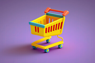 Shopping cart, yellow, colored background, created with AI generative technology
