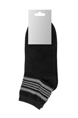 New black socks on a transparent background with a clean tag for design. Isolated object. Element for design