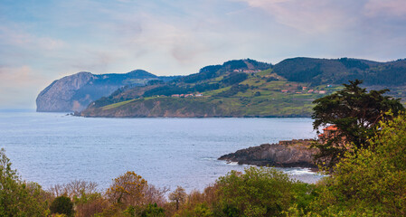 Fototapeta na wymiar Summer Atlantic Ocean rocky coastline landscape, Biscay Bay, Spain.