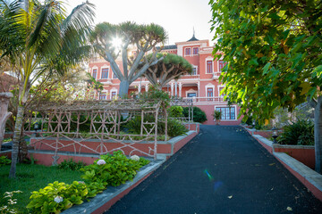 View on the landscape and cityscape of the La Orotava historic town which sits in a beautiful valley of banana plantations.